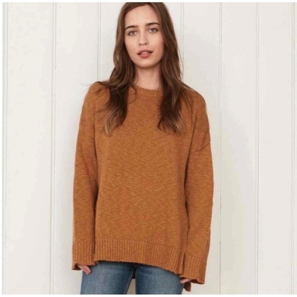 Jenni Kayne Cotton Linen Boyfriend Sweater Large Amber Fisherman Quiet Luxury